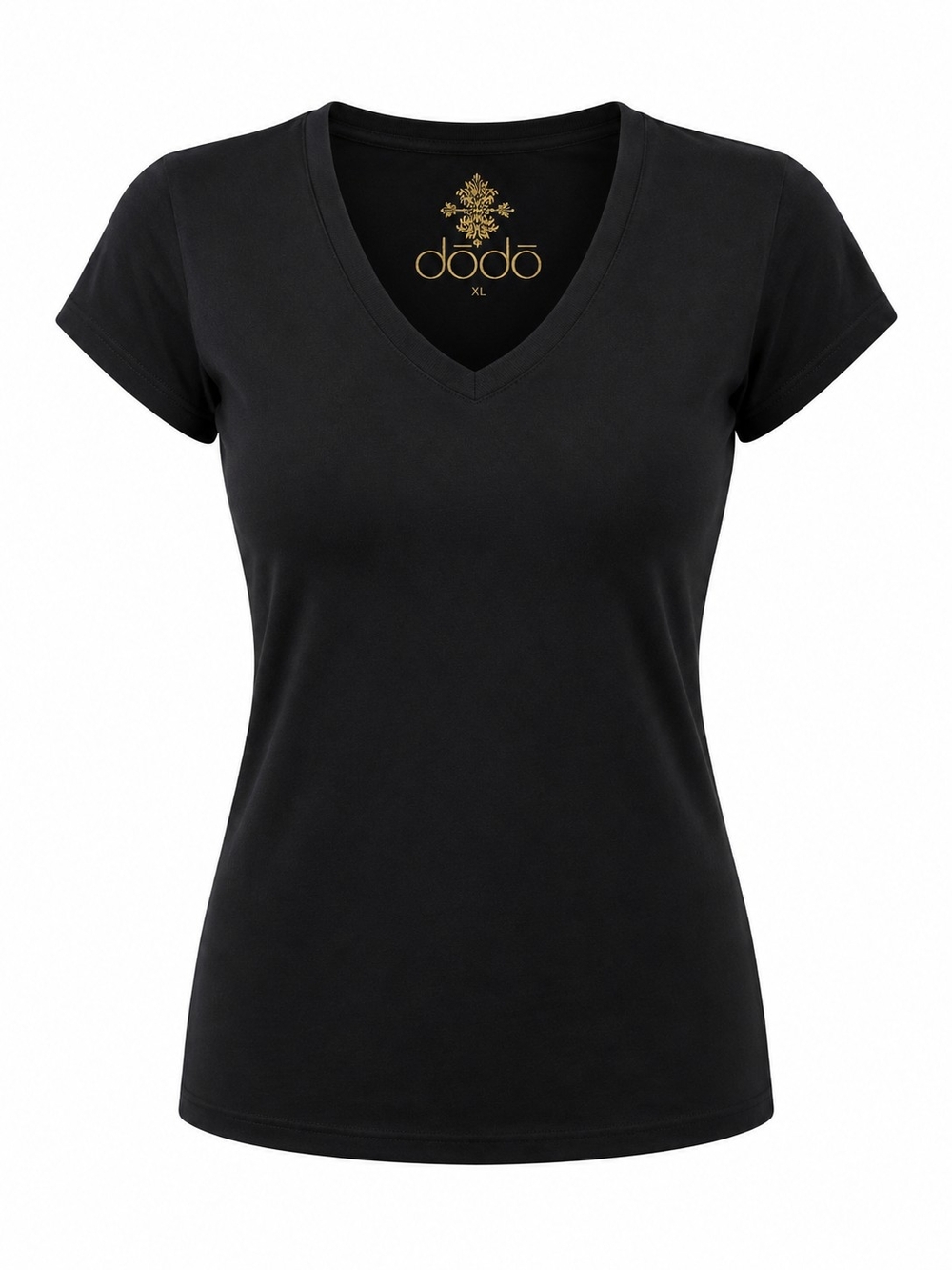 Dodo Women’s XL Black V Neck Tee Basic Short Sleeve Stretch Casual Minimalist